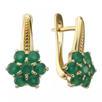 Золотые серьги с изумрудами "Цветы"