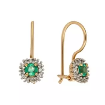 Золотые серьги с изумрудами и бриллиантами