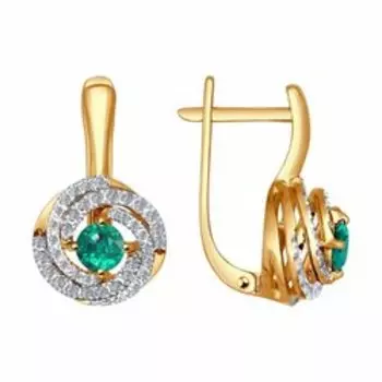 Золотые серьги с изумрудами и бриллиантами