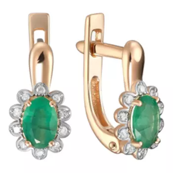 Золотые серьги с изумрудами и бриллиантами