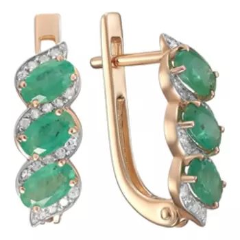 Золотые серьги с изумрудами и бриллиантами