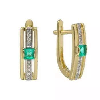 Золотые серьги с изумрудами и бриллиантами