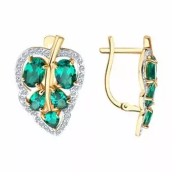 Серьги из золота с гидротермальными изумрудами и фианитами