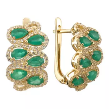 Золотые серьги с изумрудами и сапфирами