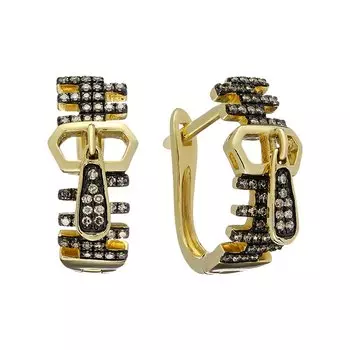 Золотые серьги с коньячными бриллиантами