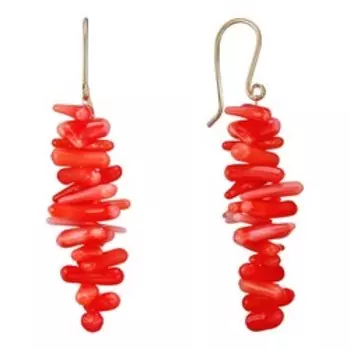 Золотые серьги с кораллами и фианитами