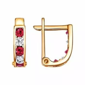 Золотые серьги с корундами и фианитами