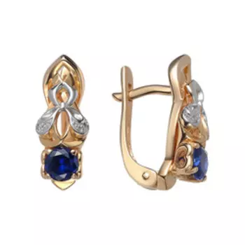 Золотые серьги с корундами и фианитами