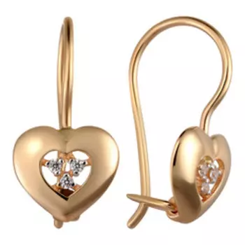 Золотые серьги с кубическим цирконием "Сердечки"