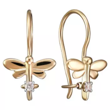 Золотые серьги с кубическим цирконием "Стрекозы"