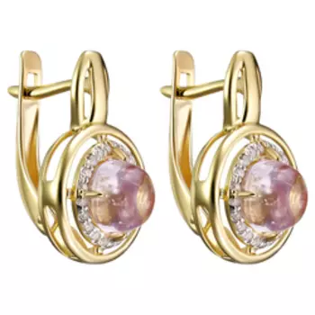 Золотые серьги с кунцитами и бриллиантами