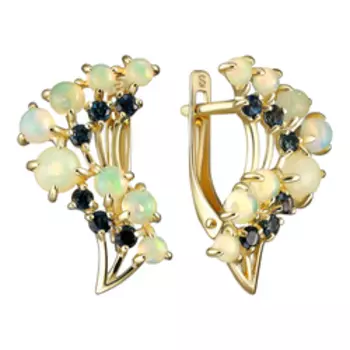 Золотые серьги с натуральными опалами и топазами Лондон "Цветы"