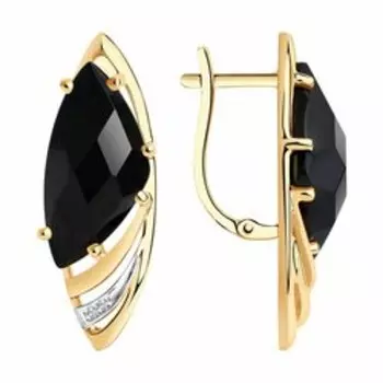 Золотые серьги с ониксами и фианитами