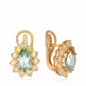 Золотые серьги с празиолитами и опалами