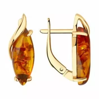 Золотые серьги с янтарем