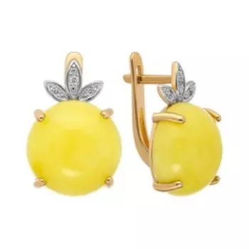 Золотые серьги с янтарем и бриллиантами