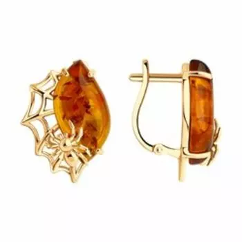 Золотые серьги с янтарем "Паучки"