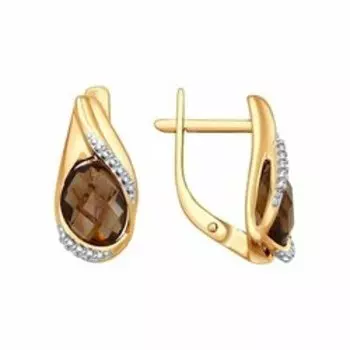 Золотые серьги с раухтопазами