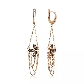 Золотые серьги с раухтопазом