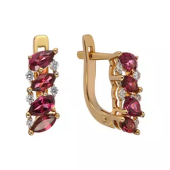 Золотые серьги с родолитами и фианитами