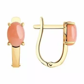 Золотые серьги с розовым опалом