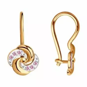 Золотые серьги с розовыми фианитами