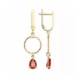 Золотые серьги с розовыми топазами Swarovski