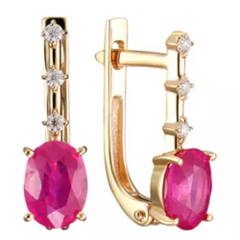 Золотые серьги с рубинами и муассанитами