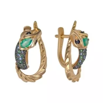 Золотые серьги с самоцветами "Змеи"