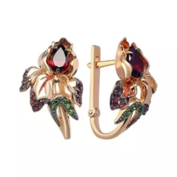 Золотые серьги с самоцветами "Цветы"