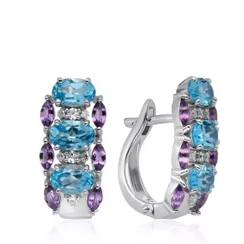 Золотые серьги с самоцветами и бриллиантами