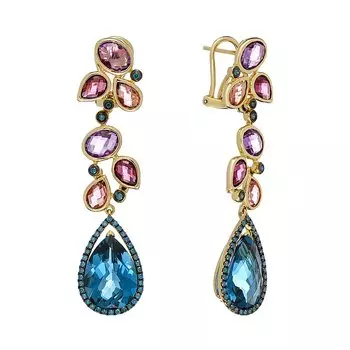 Золотые серьги с самоцветами и бриллиантами