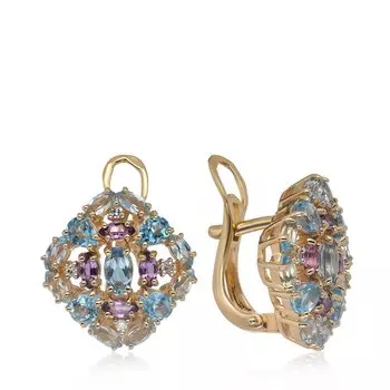 Золотые серьги с самоцветами и бриллиантами