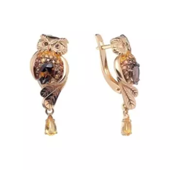 Золотые серьги с самоцветами "Совы"