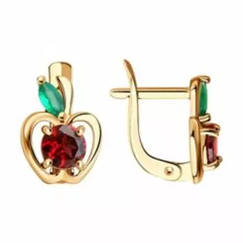 Золотые серьги с самоцветами "Яблочки"