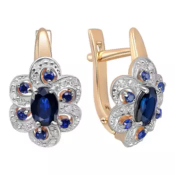 Золотые серьги с сапфирами и бриллиантами "Цветы"