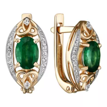 Золотые серьги с сапфирами и изумрудами