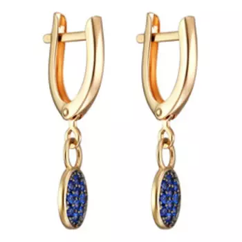 Золотые серьги с синим кубическим цирконием