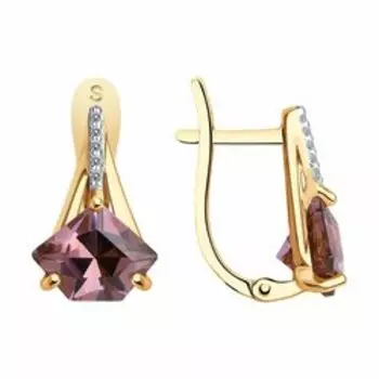 Золотые серьги с ситаллами и фианитами