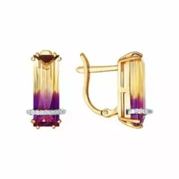 Золотые серьги с ситаллом и фианитами