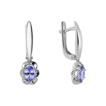 Золотые серьги с танзанитами "Цветы"