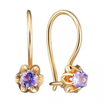 Золотые серьги с танзанитами "Цветы"