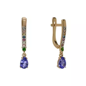 Золотые серьги с танзанитами, хромдиопсидами и турмалинами