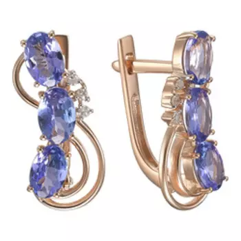 Золотые серьги с танзанитами и бриллиантами