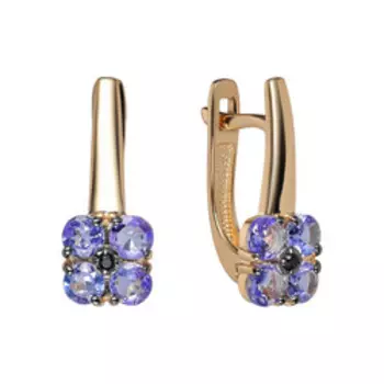 Золотые серьги с танзанитами и шпинелью