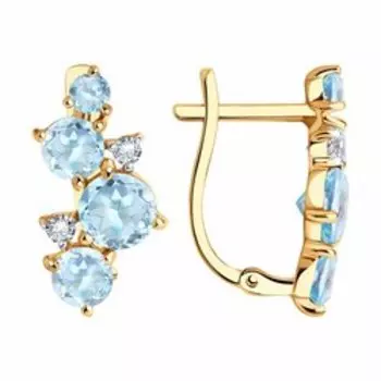 Золотые серьги с топазами и фианитами