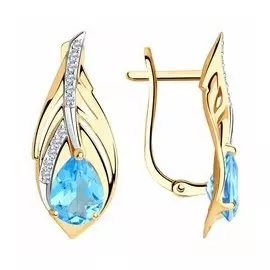 Золотые серьги с топазами и фианитами