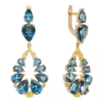 Золотые серьги с топазами и фианитами