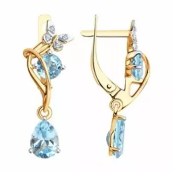 Серьги из золота с топазами и фианитами