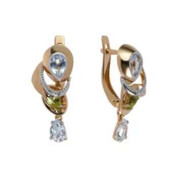 Золотые серьги с топазами и хризолитами